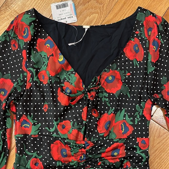 Free People polka dot floral keyhole front dress - Picture 3 of 8